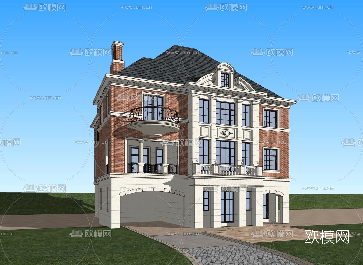 欧式别墅外观su模型下载（渲染图2）