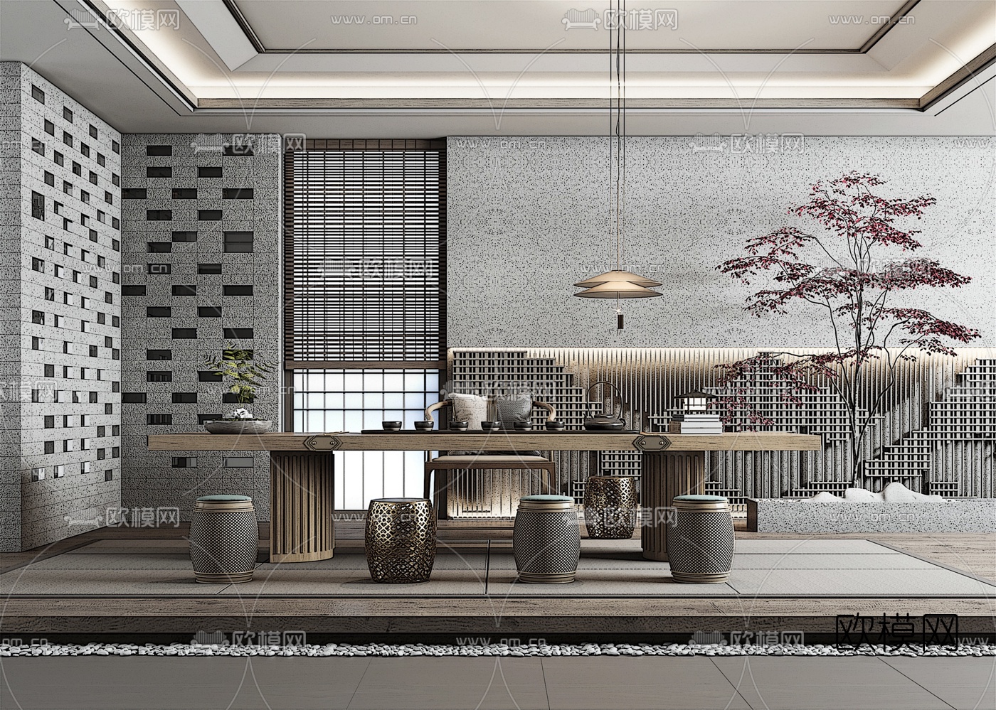 新中式茶室su模型