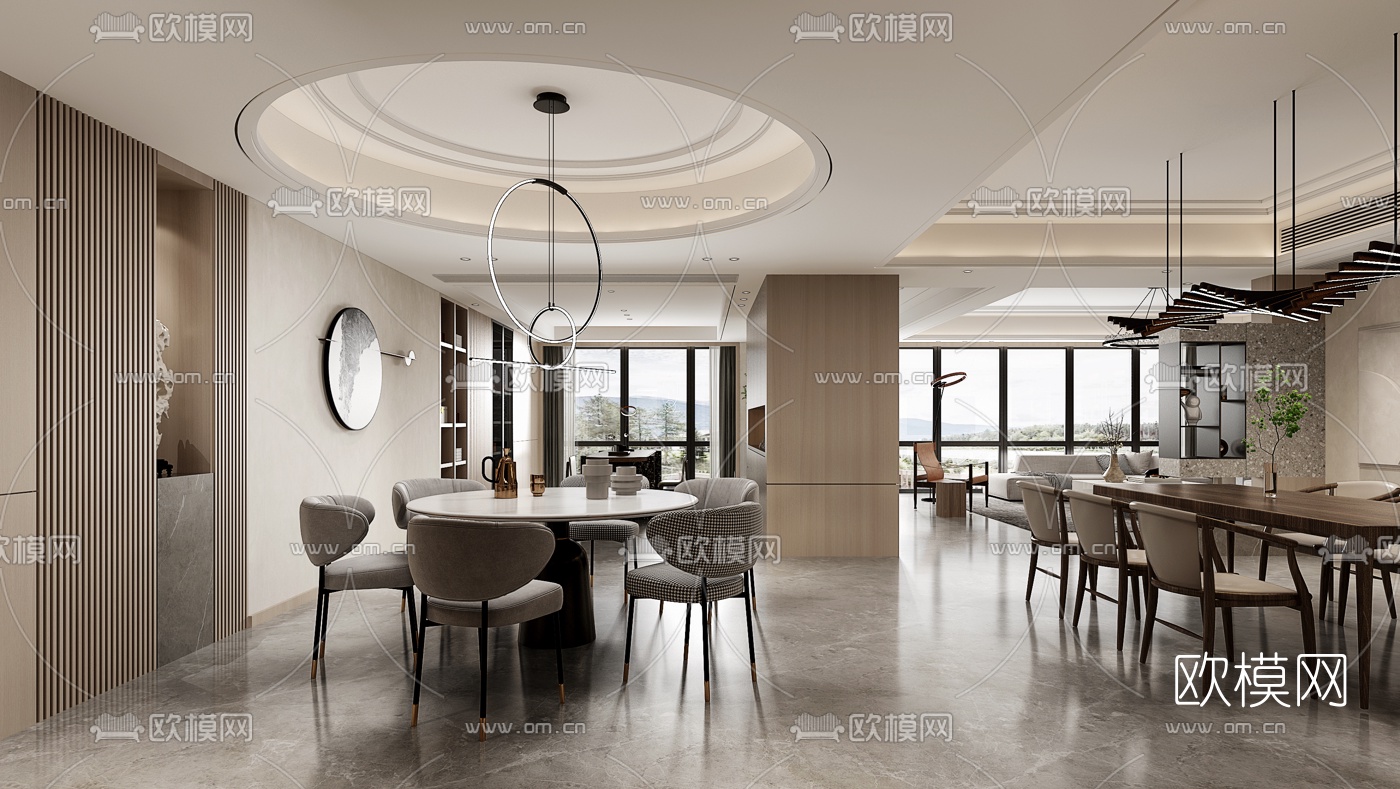 现代客厅餐厅3d模型