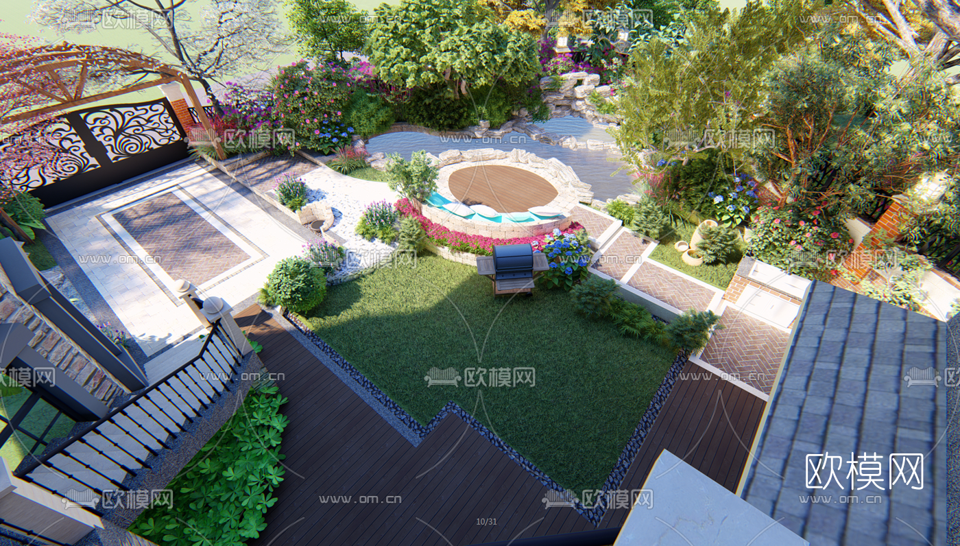 现代庭院景观su模型下载（渲染图3）
