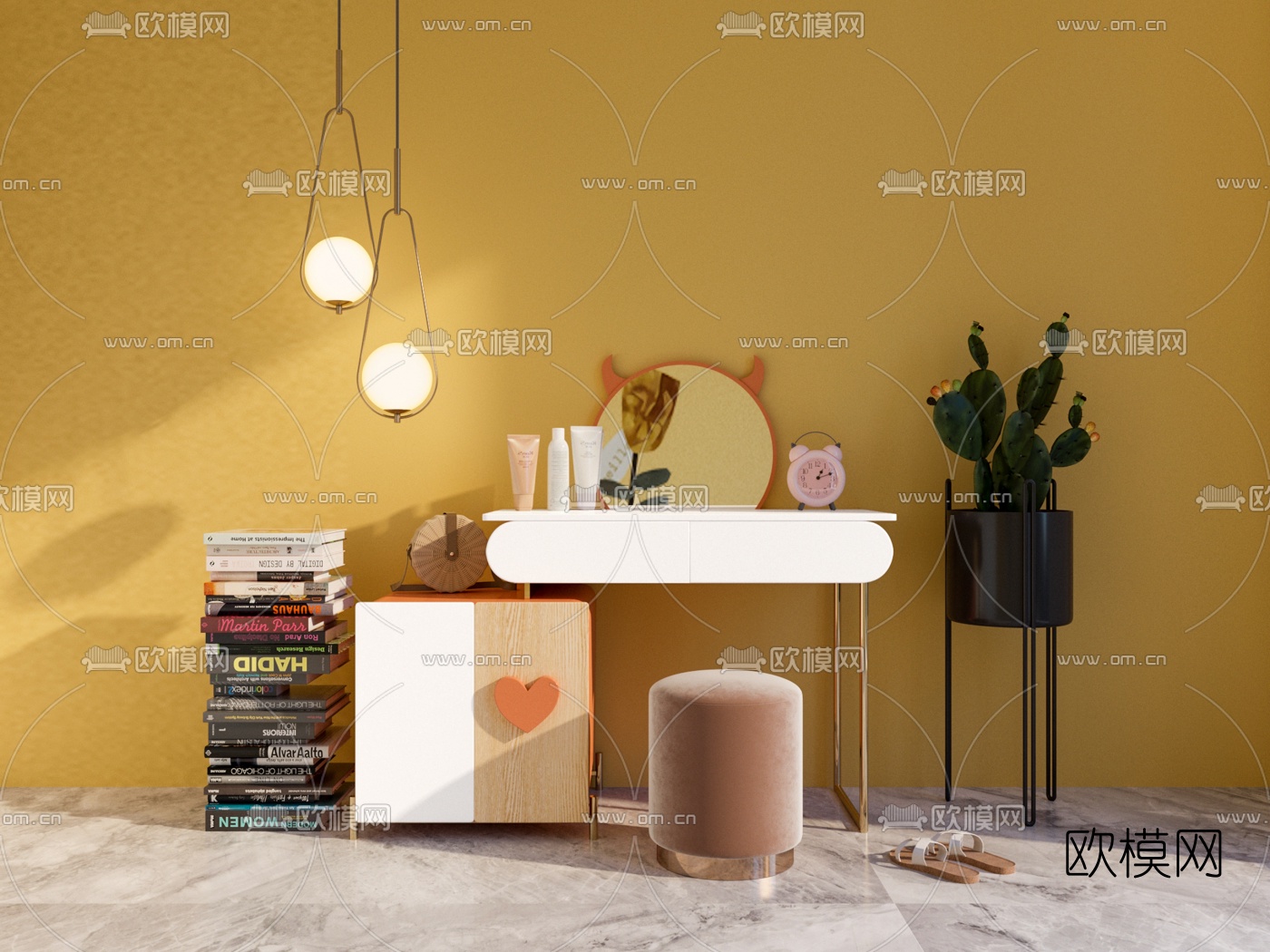 北欧简约梳妆台3d模型下载（渲染图1）