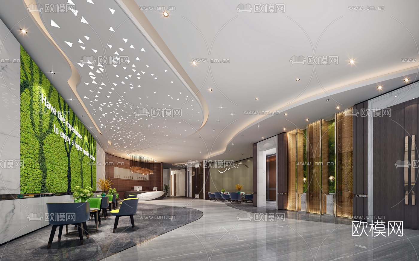 现代酒店大厅3d模型下载（渲染图2）