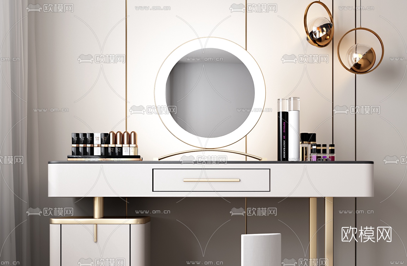 现代轻奢梳妆台3d模型下载（渲染图2）
