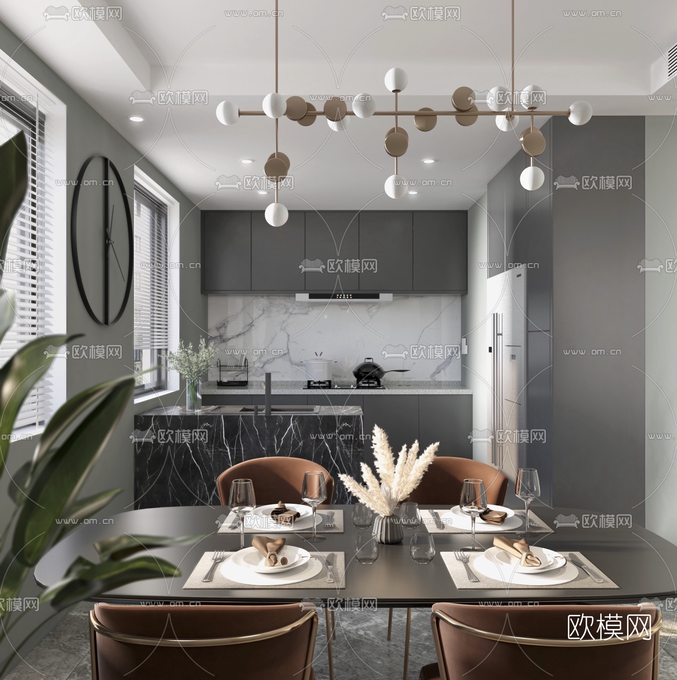 北欧简约客厅餐厅3d模型下载（渲染图3）