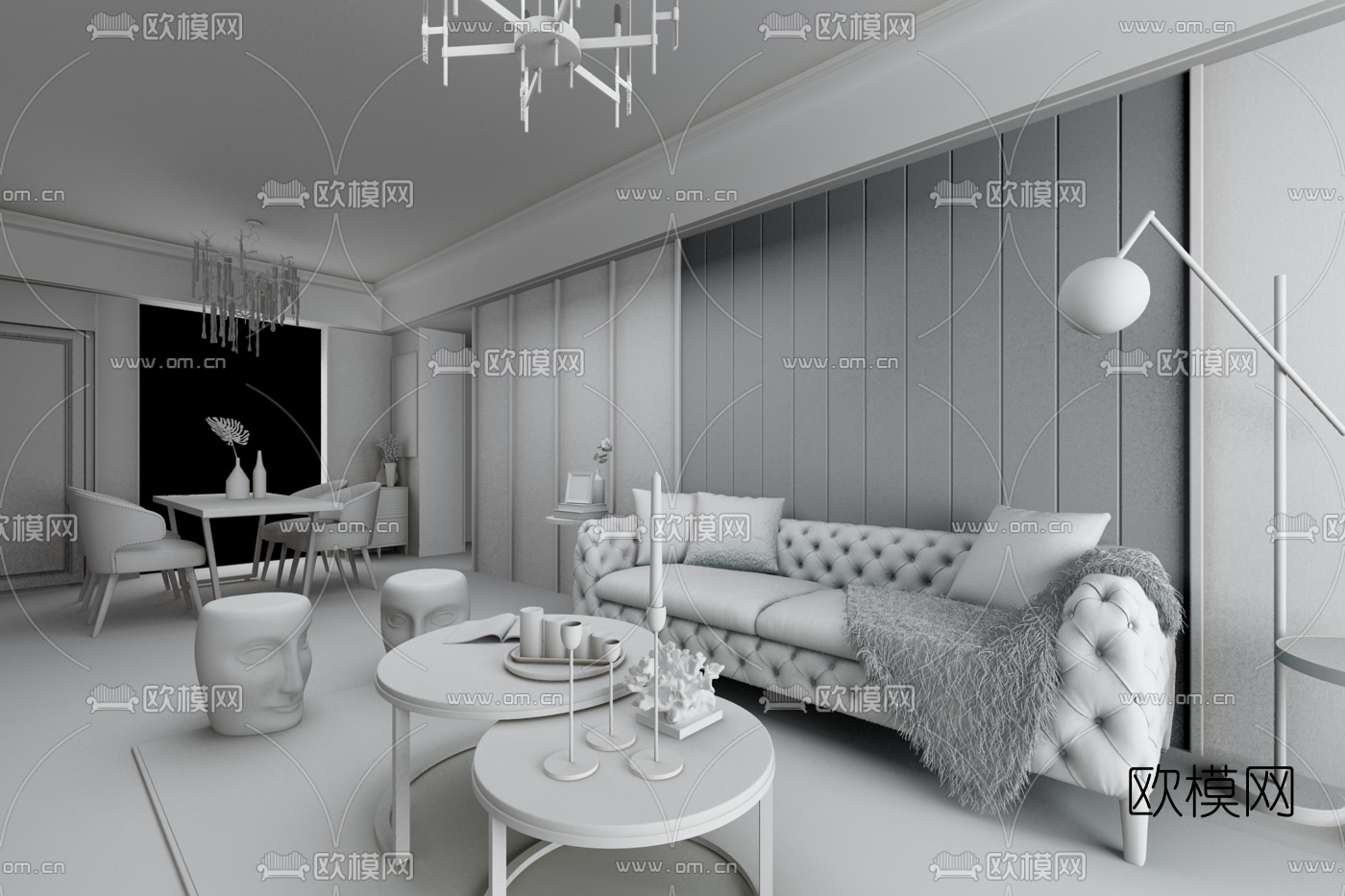 力设计 北欧客厅3d模型下载（渲染图2）