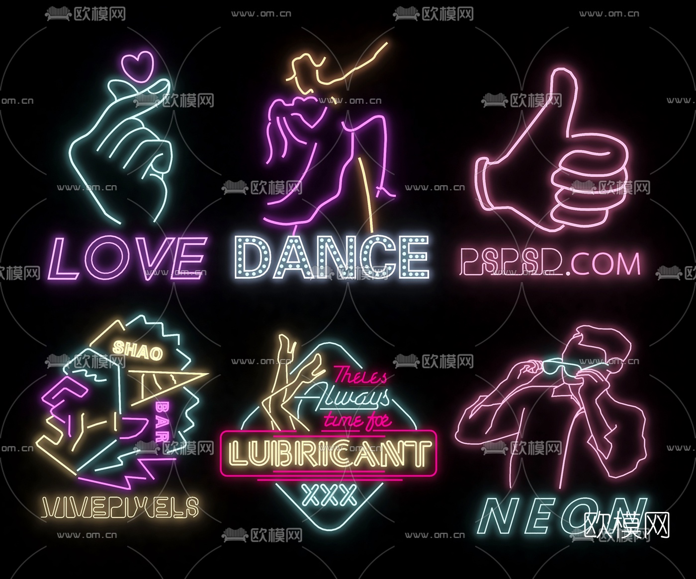 工业风酒吧霓虹灯3d模型下载