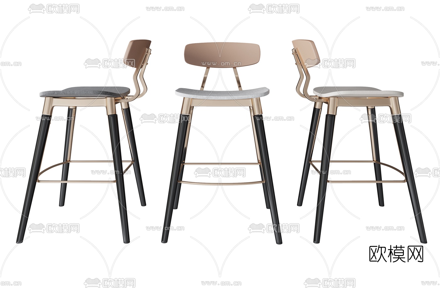 现代轻奢吧椅3d模型下载（渲染图1）