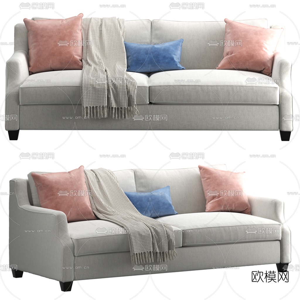 北欧布艺双人沙发3d模型下载（渲染图1）