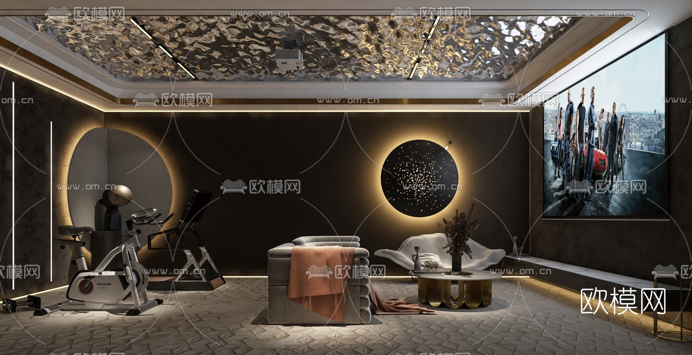 现代视听室健身室3d模型