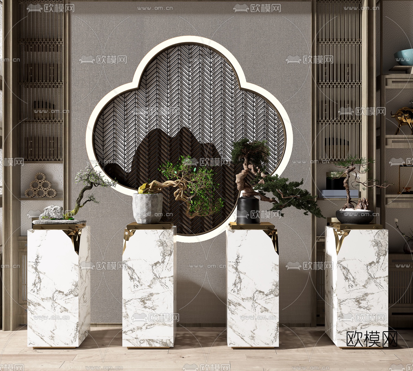 新中式松树盆景盆栽3d模型下载