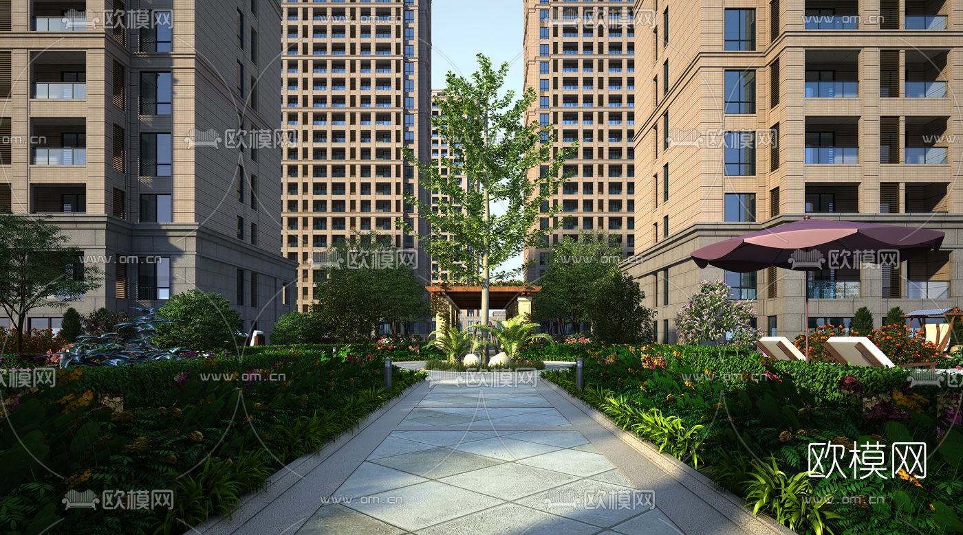 现代住宅小区景观3d模型
