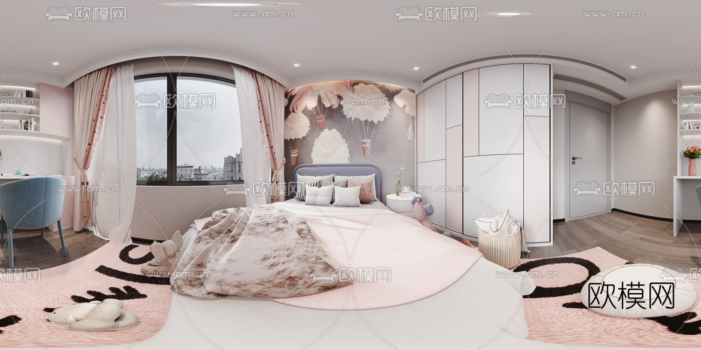 北欧卧室女儿房cr全景3d模型