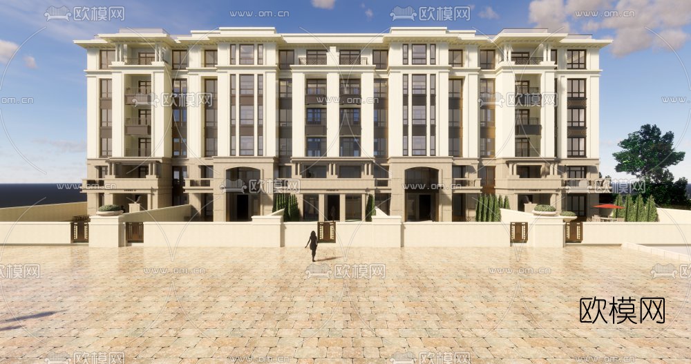 新中式连排洋房外观su模型下载（渲染图6）