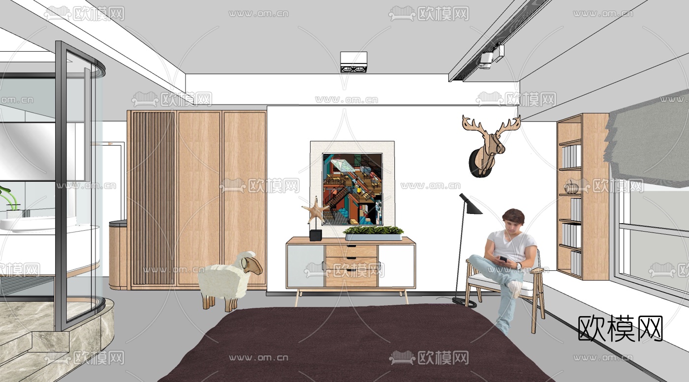 北欧主人房卧室su模型下载（渲染图2）