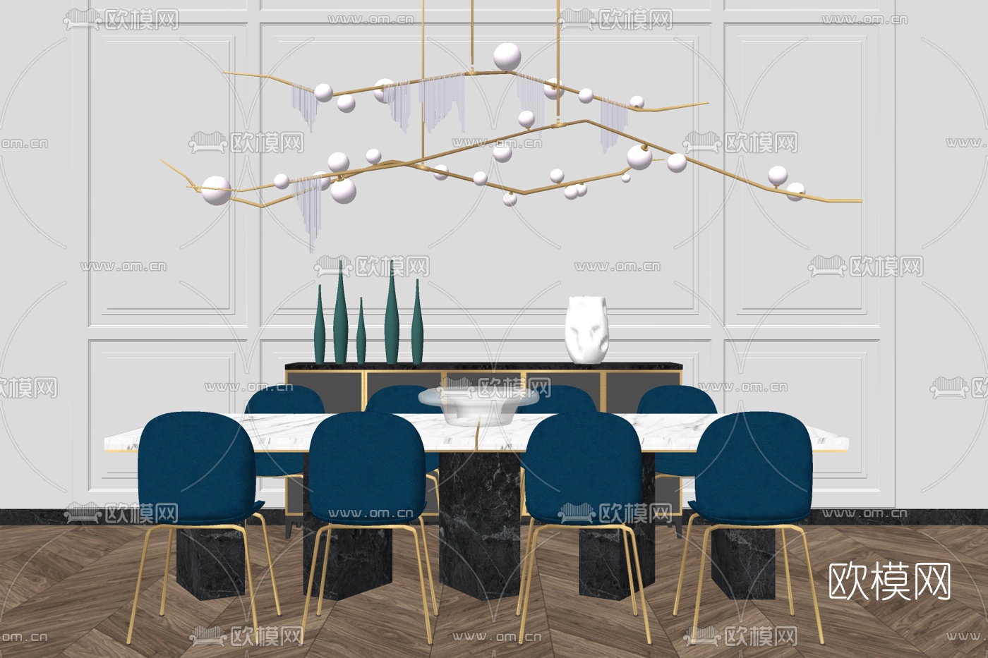 现代轻奢餐桌椅su模型下载