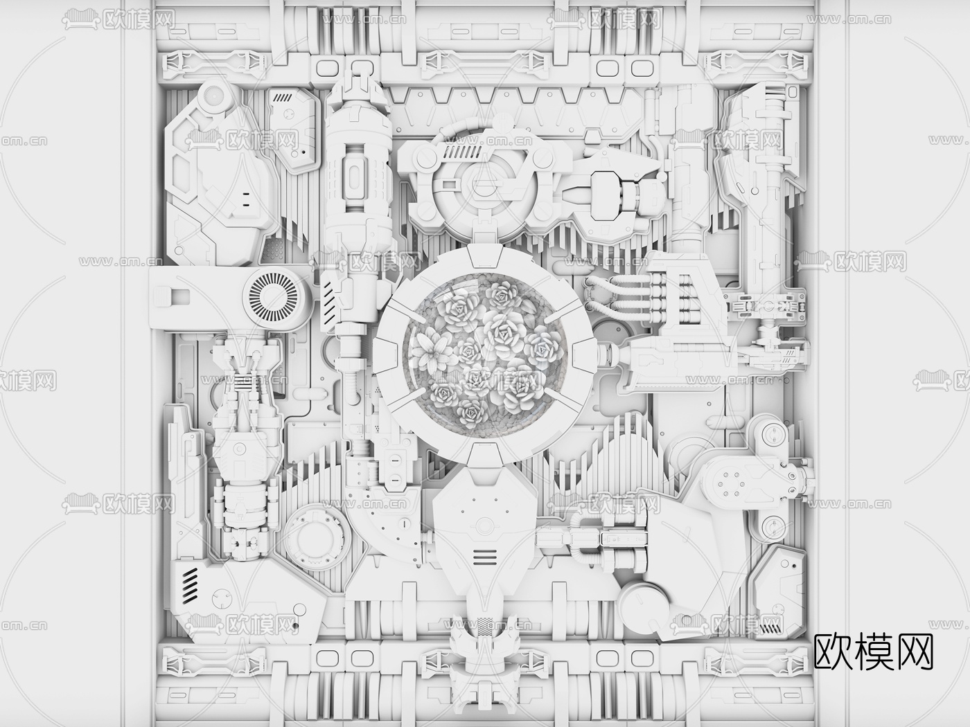 工业风机械蒸汽朋克背景墙3d模型