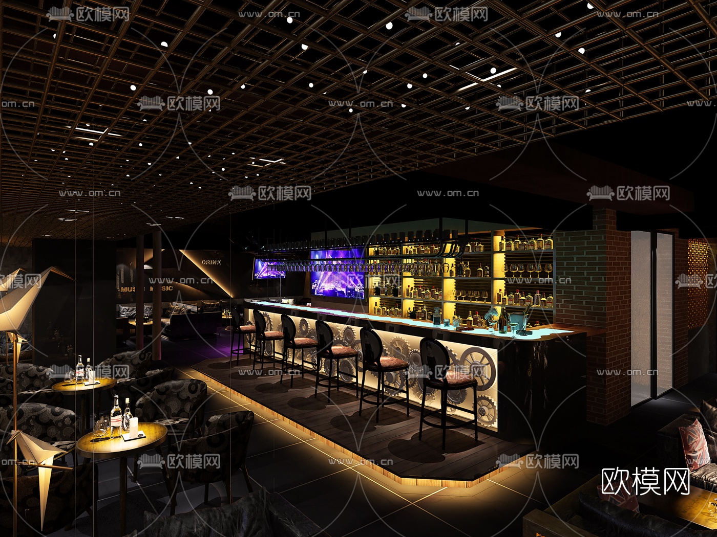 工业风酒吧免费3d模型下载（渲染图4）