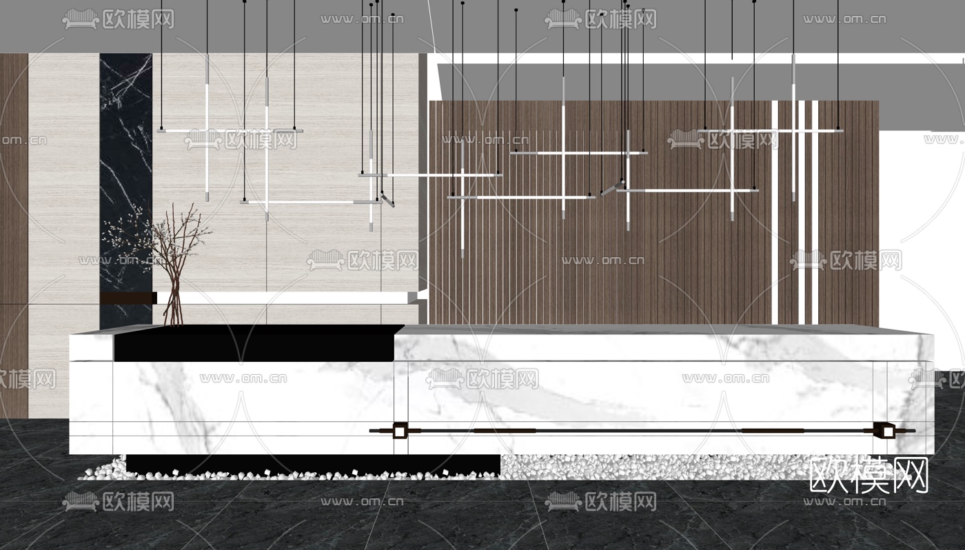 现代办公接待台su模型下载（渲染图2）