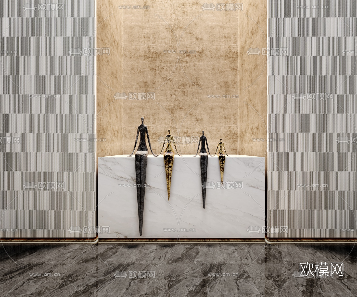 现代抽象人物雕塑摆件3d模型下载