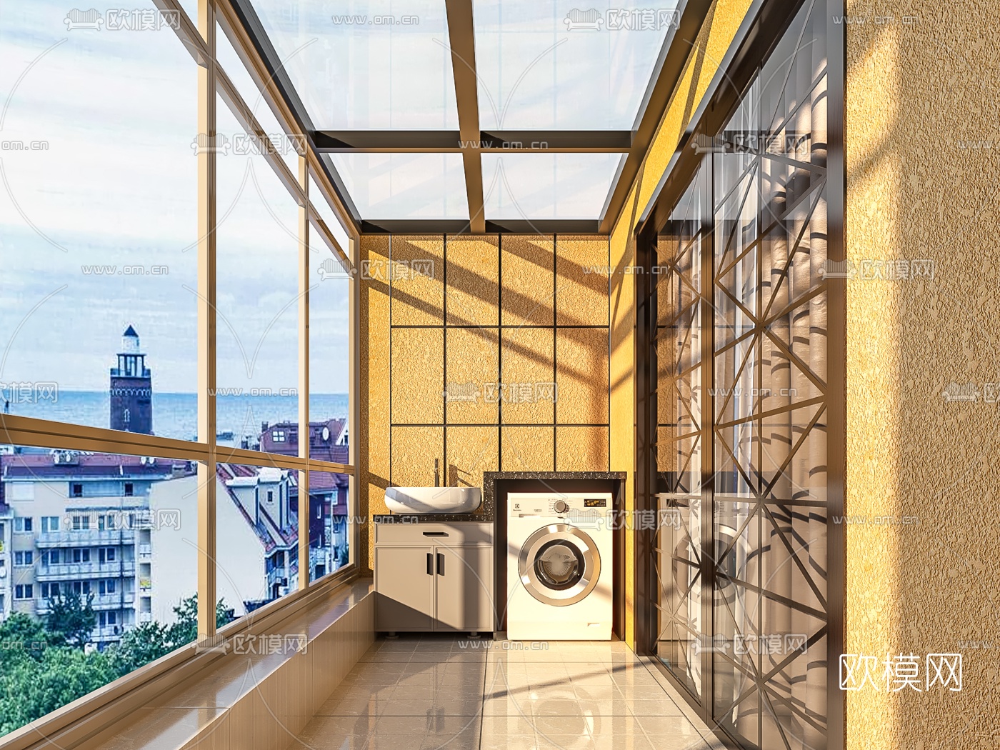 现代阳台洗衣房免费3d模型下载（渲染图2）