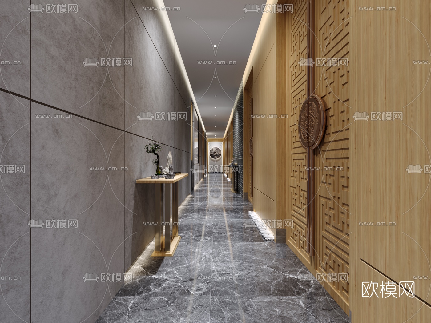 新中式酒店门厅走廊过道3d模型