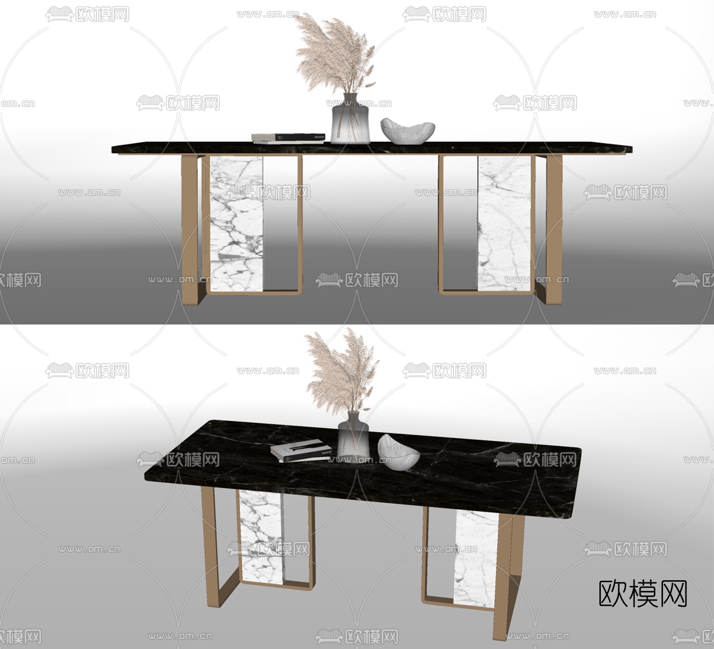 现代大理石餐桌su模型下载（渲染图2）