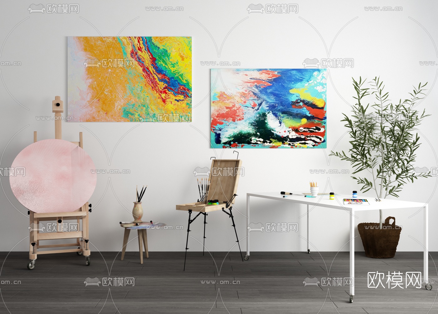 现代美术画板画架工作台3d模型