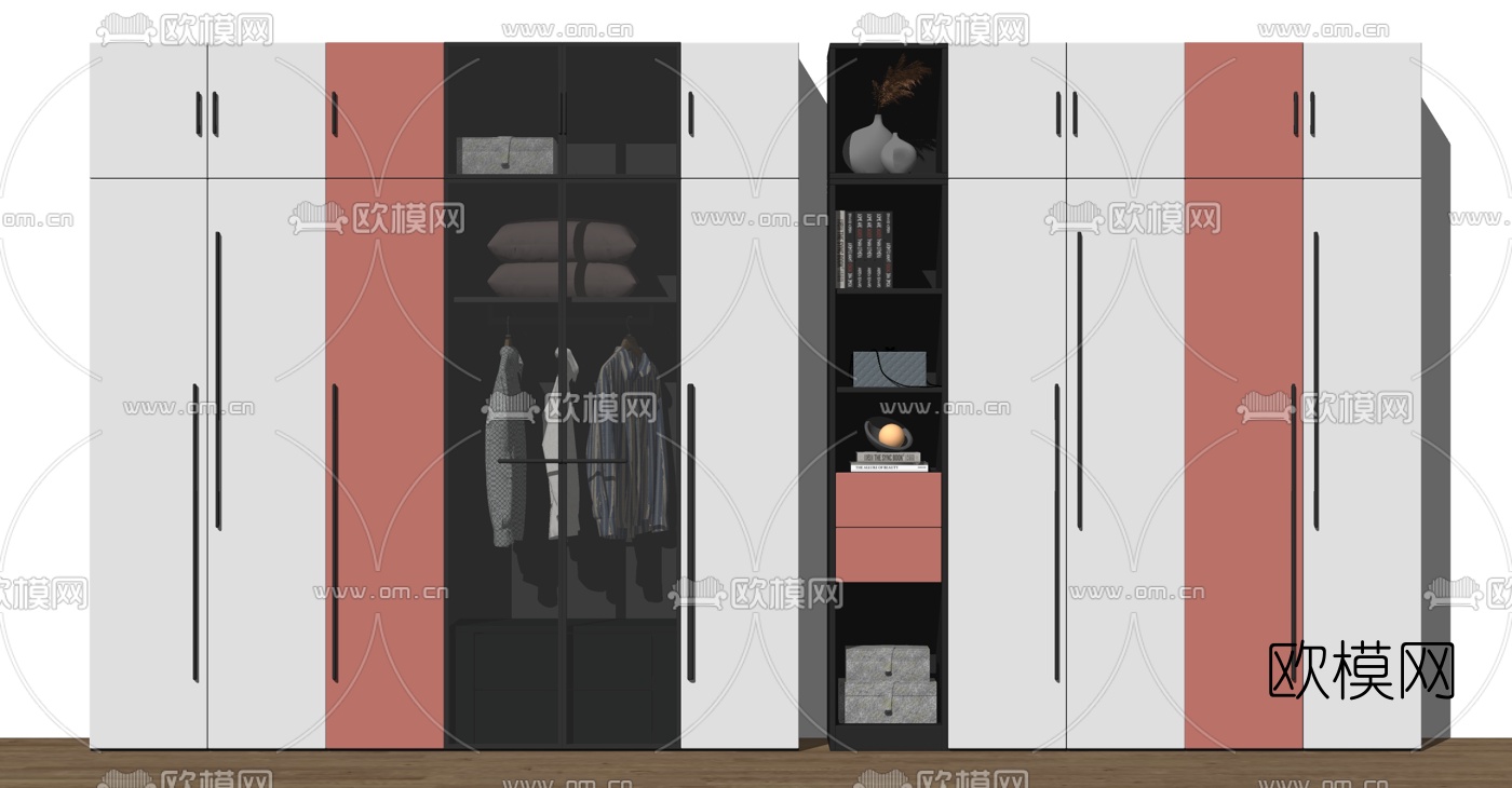 现代平开门衣柜su模型下载
