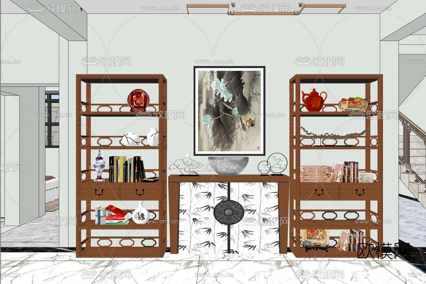 现代玄关端景柜免费su模型下载