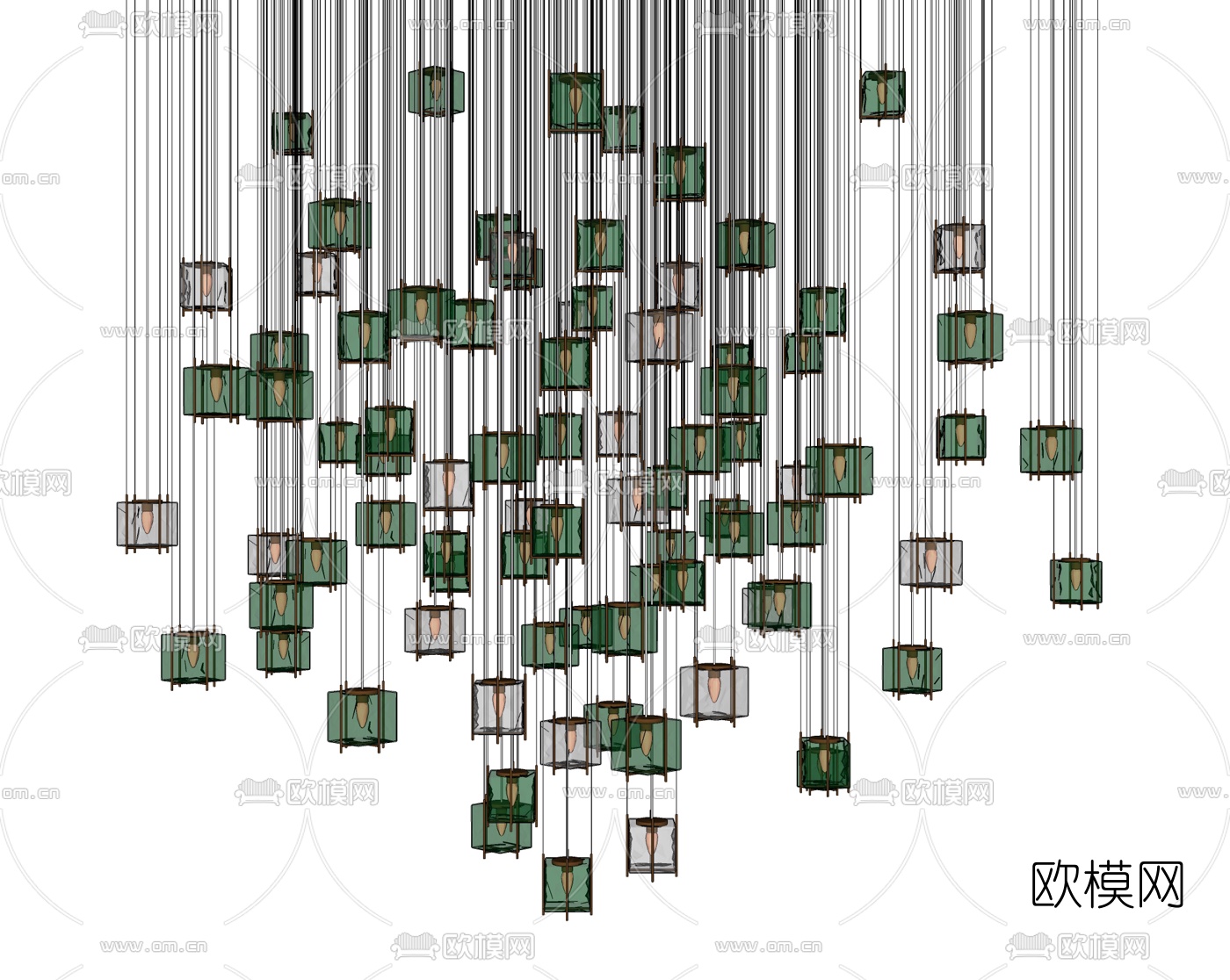 现代大型方块水晶吊灯su模型下载