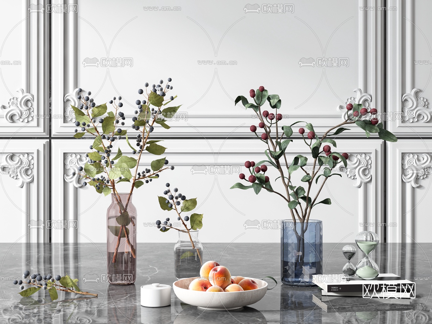 现代玻璃花瓶水生植物3d模型下载（渲染图1）