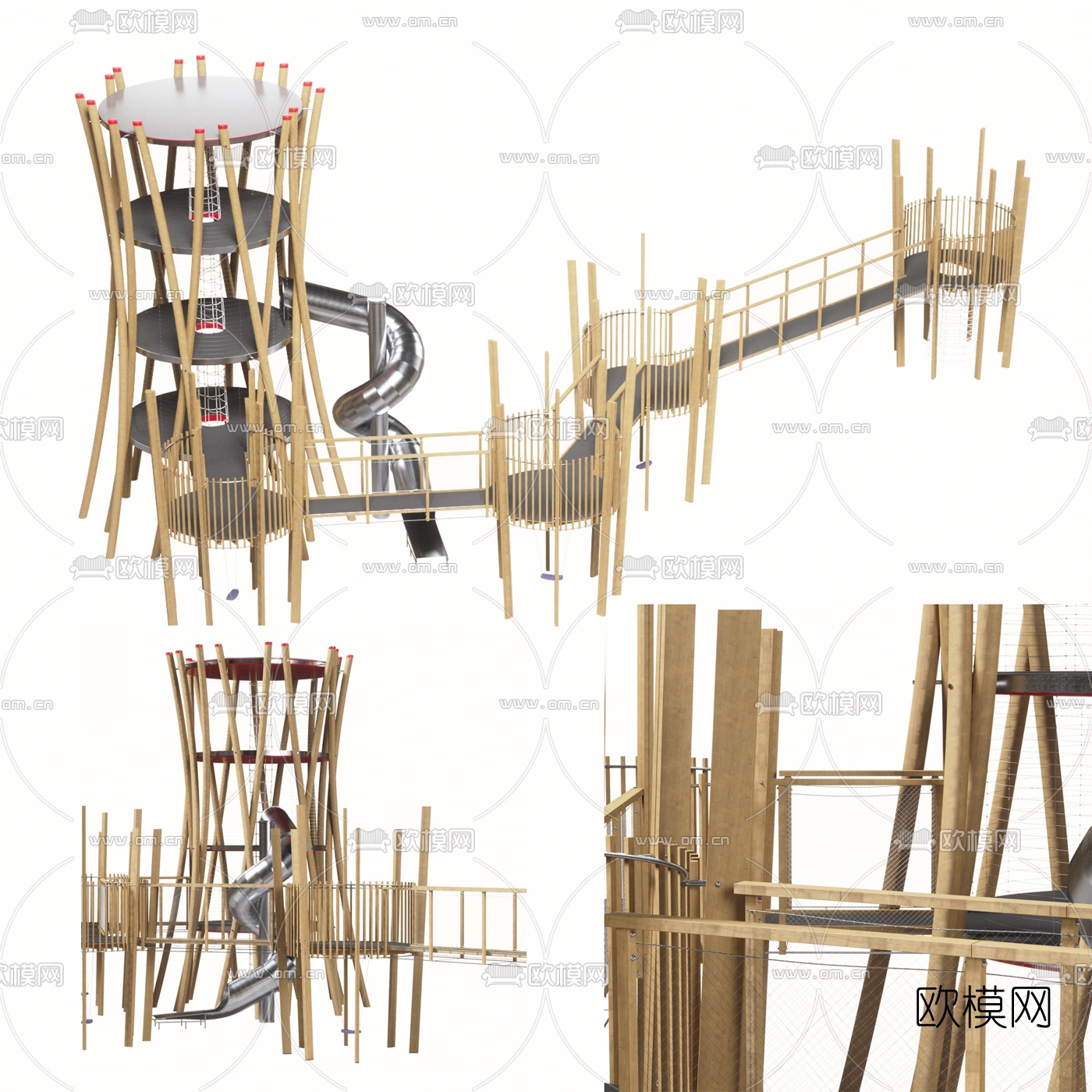 现代索道滑梯3d模型下载（渲染图1）