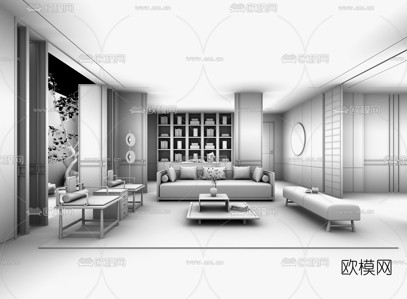 新中式会客厅3d模型