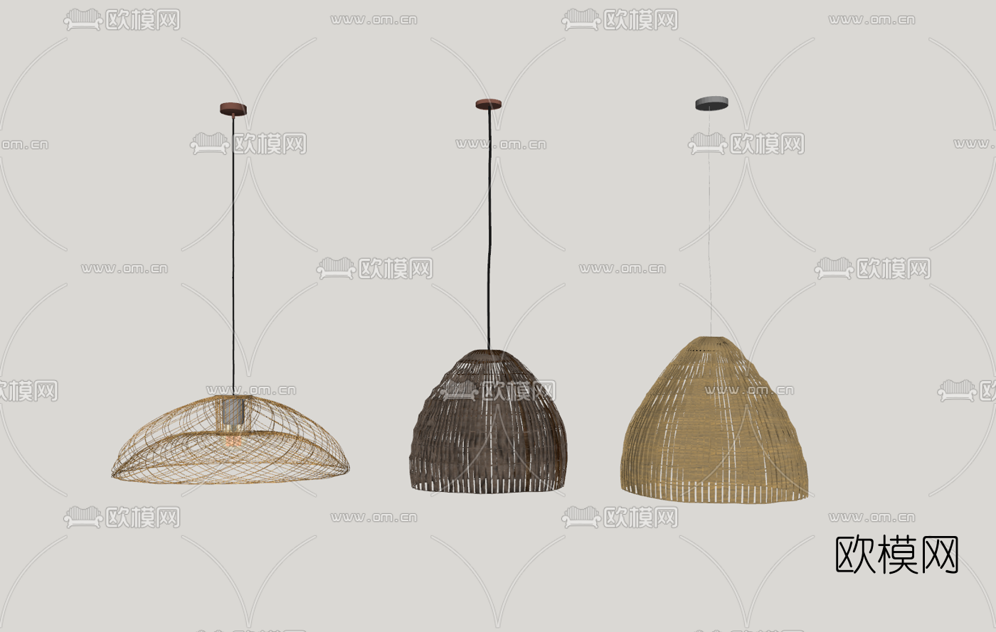 自然风竹编吊灯su模型下载（渲染图2）