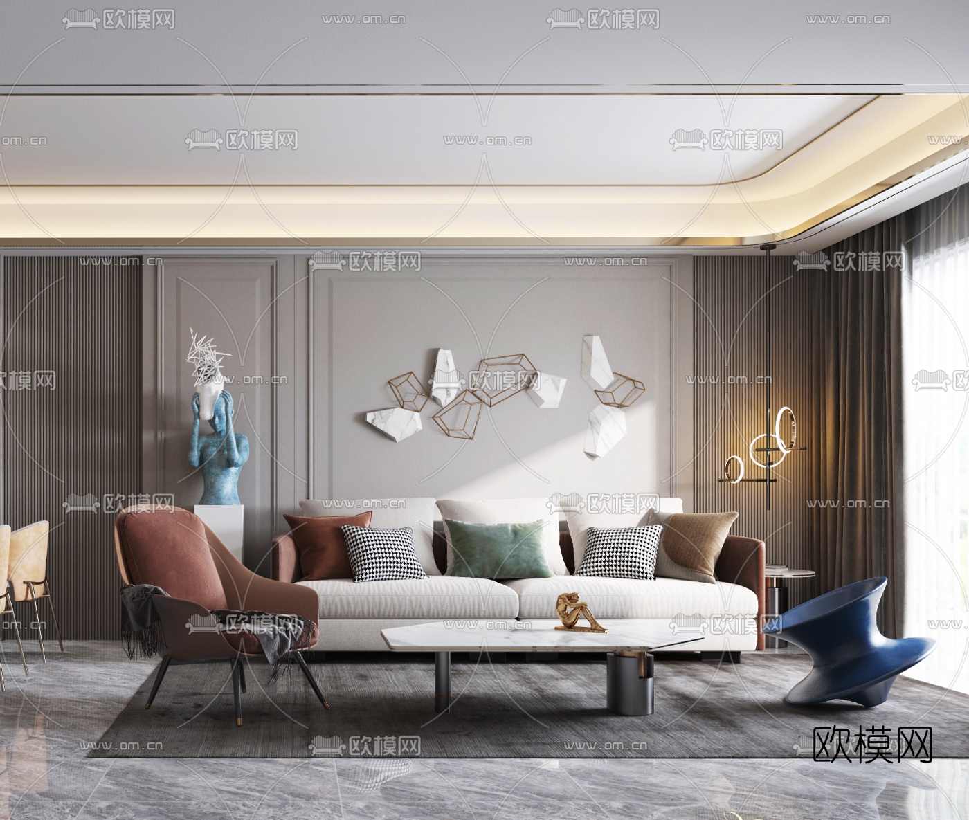 简欧简约客厅餐厅3d模型-免费3dmax模型库-欧模网