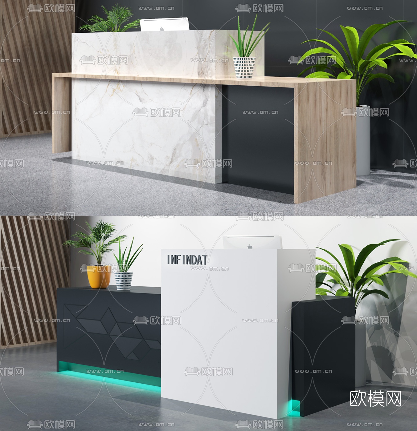 现代简约办公接待台3d模型下载（渲染图1）