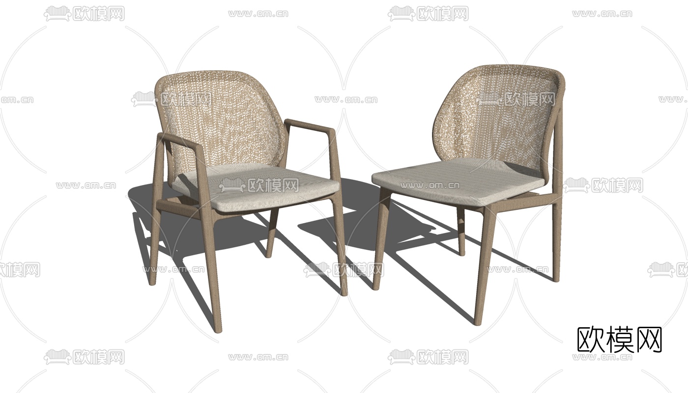 新中式藤编单椅su模型下载