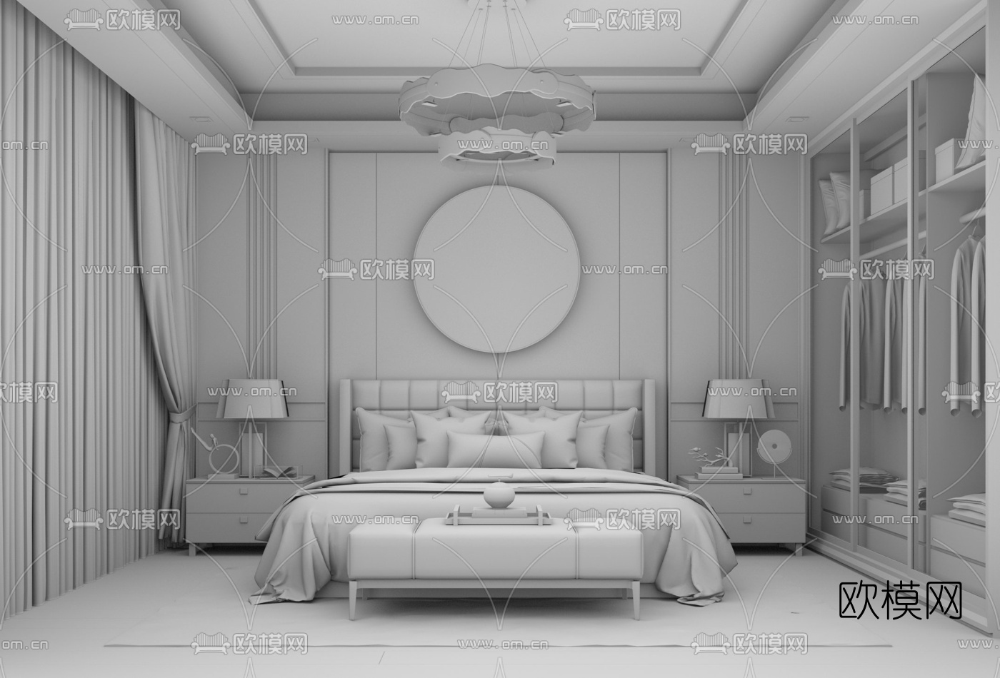 新中式主人房卧室su模型下载（渲染图3）