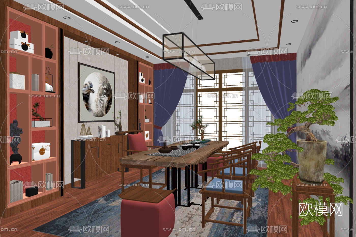 新中式茶室su模型下载