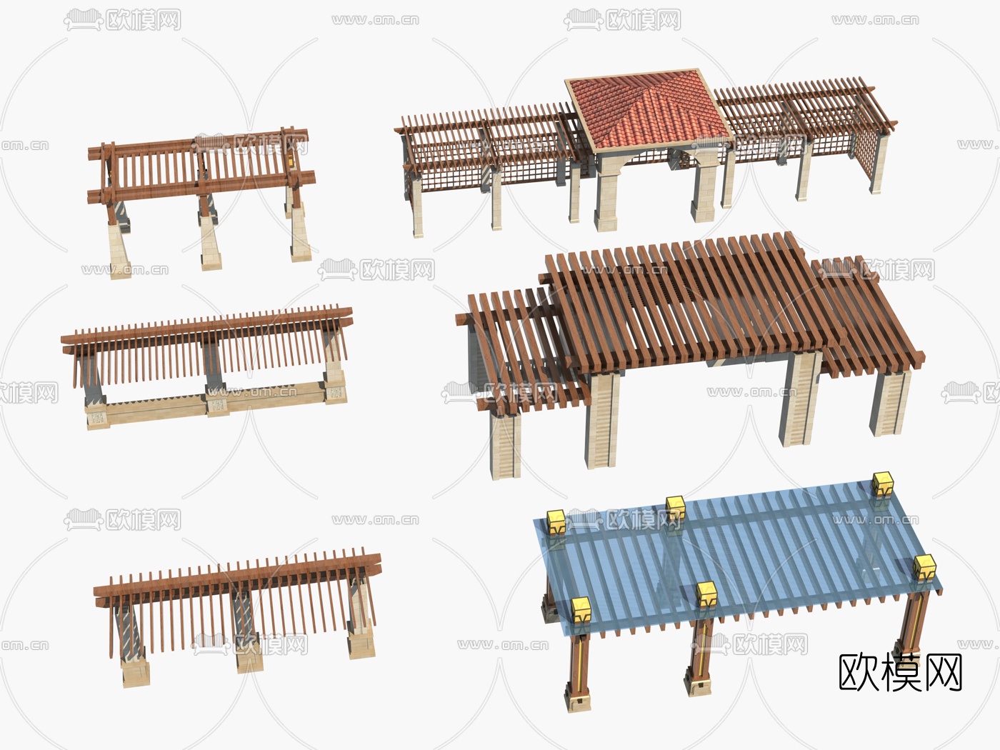 简欧长廊廊架3d模型下载