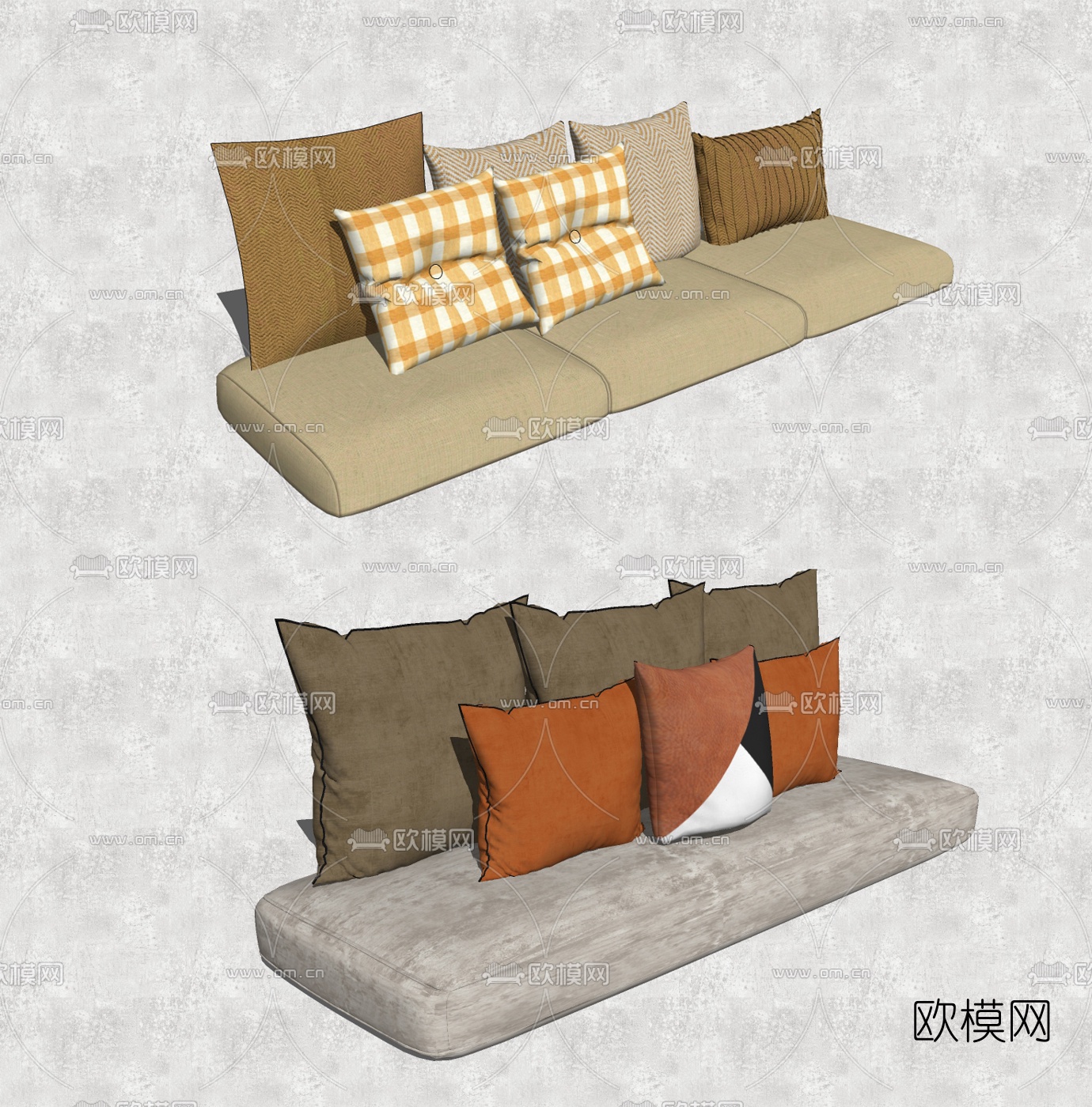 现代布艺抱枕坐垫su模型下载（渲染图3）