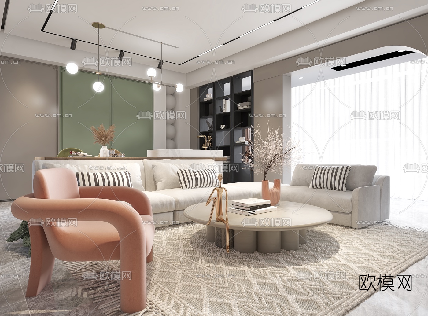 简欧简约客厅餐厅3d模型下载（渲染图5）