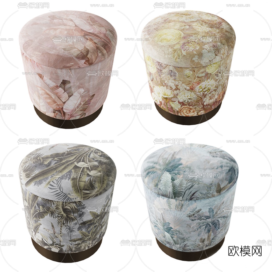现代布艺沙发凳圆凳3d模型下载（渲染图2）