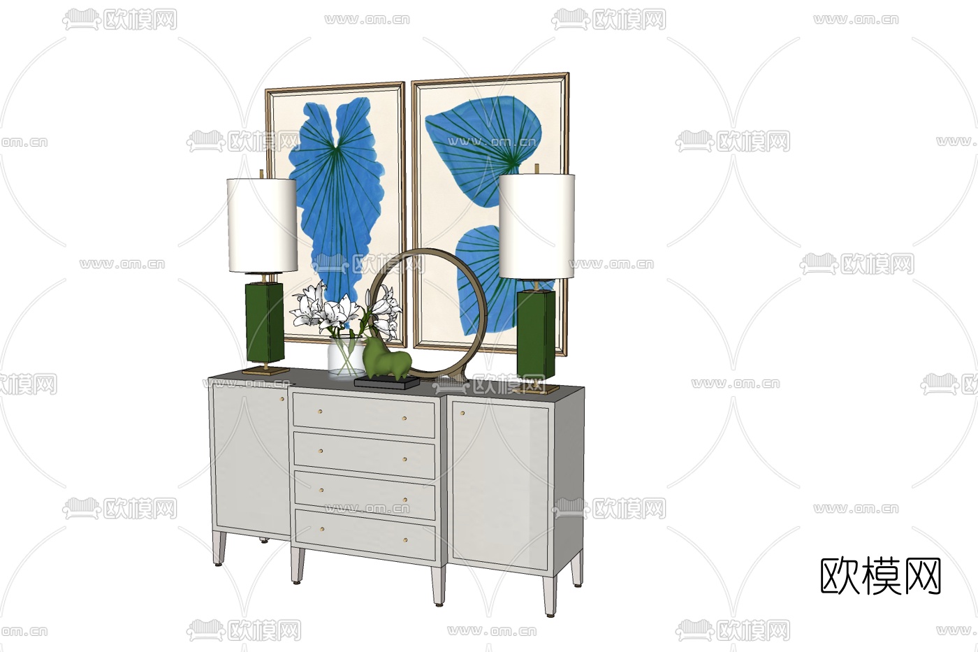 新中式实木边柜免费su模型下载