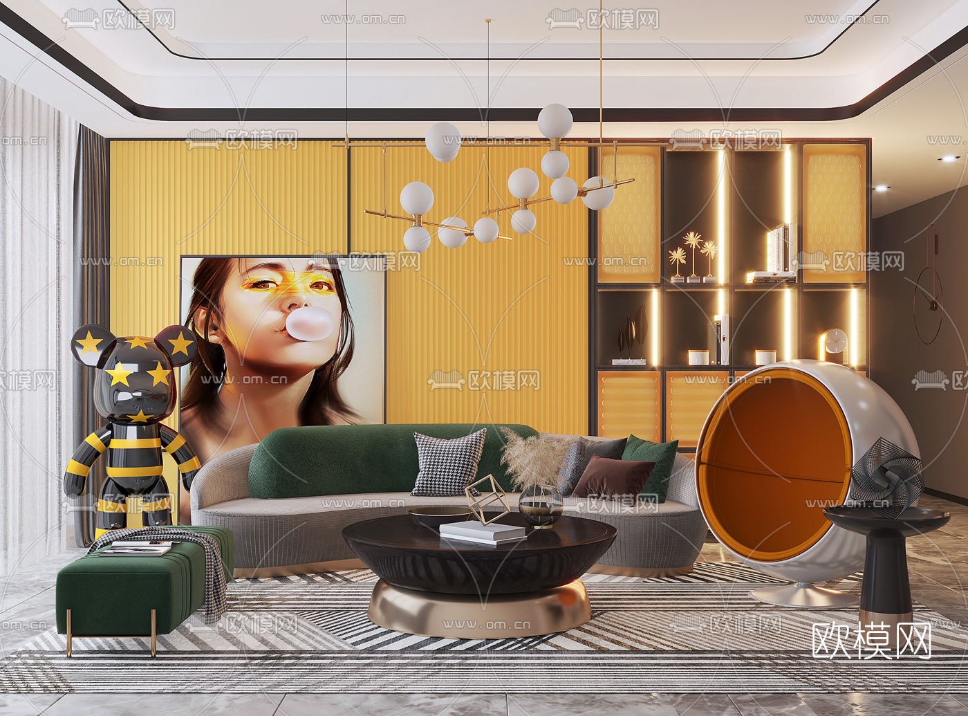 现代轻奢弧形沙发组合3d模型下载