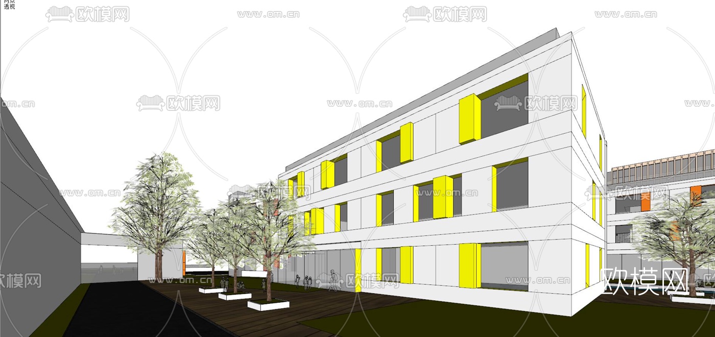 现代幼儿园外观su模型下载（渲染图3）