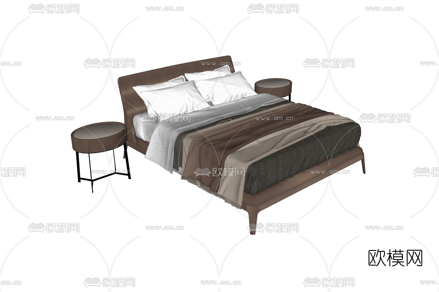 北欧布艺双人床su模型下载