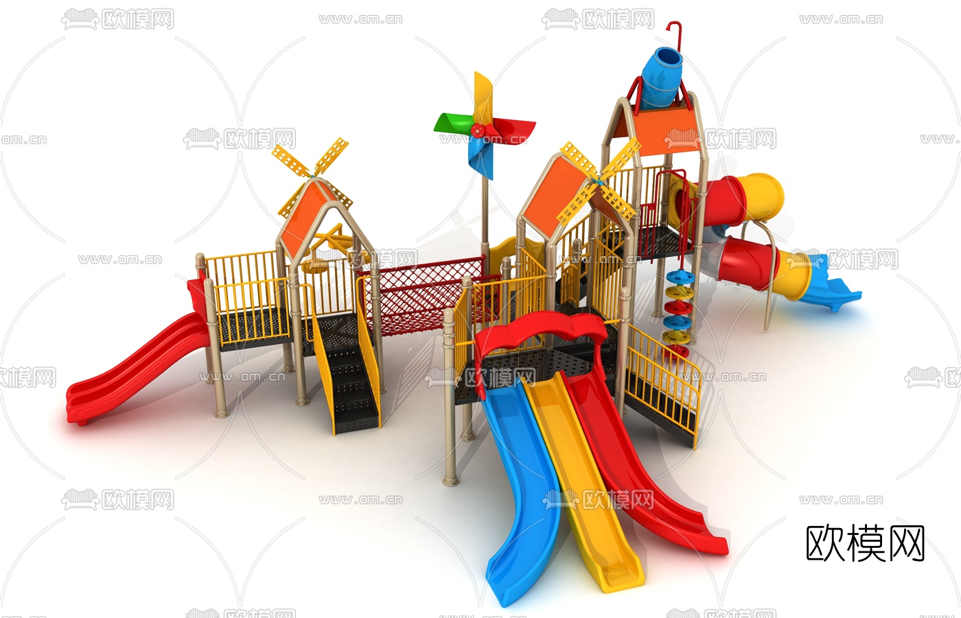 现代儿童滑梯爬网游乐设备3d模型下载