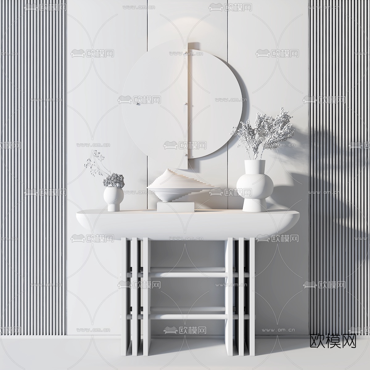 新中式玄关端景条案3d模型下载（渲染图3）