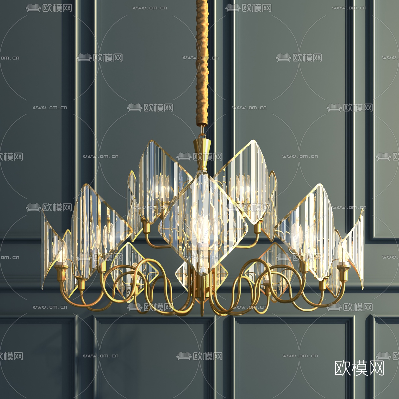 简欧水晶吊灯3d模型下载（渲染图1）